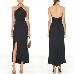Veronica Beard Chain Halter Maxi Dress Navy Blue woman’s Elegant silhouette L